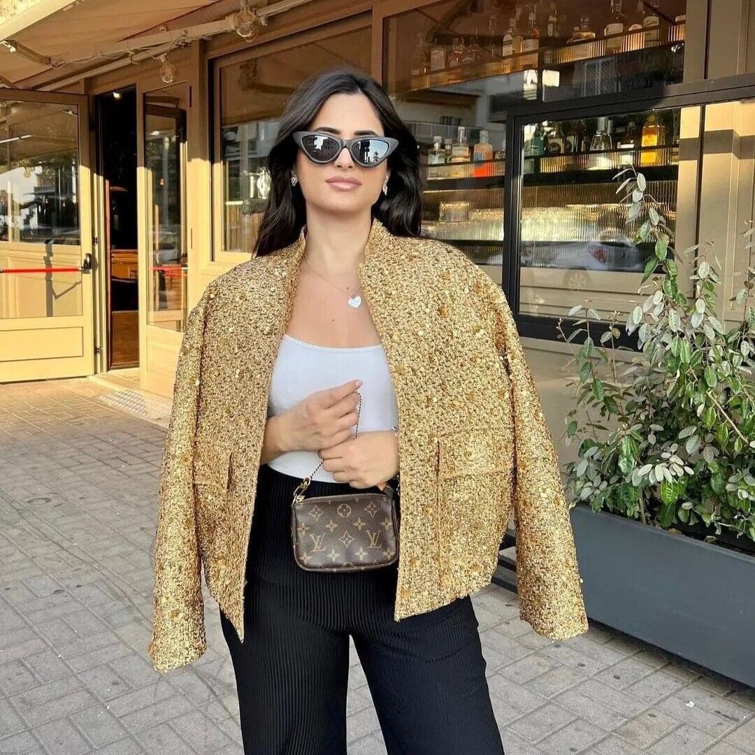 Jaqueta Feminina Bomber de Lantejoulas Genevieve