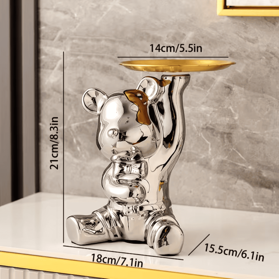 Escultura de Urso Bandeja Metalizada