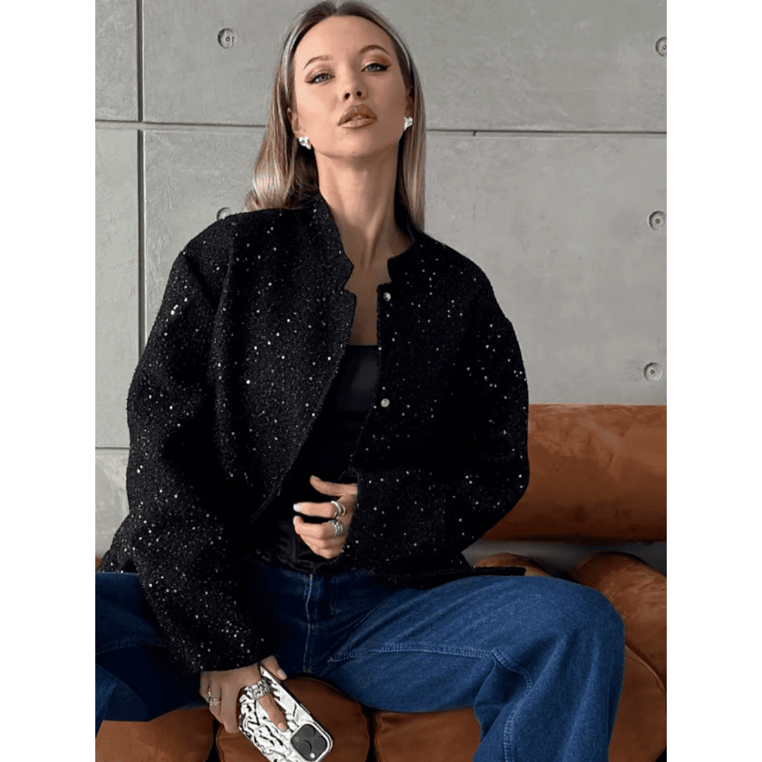 Jaqueta Feminina Bomber de Lantejoulas Genevieve