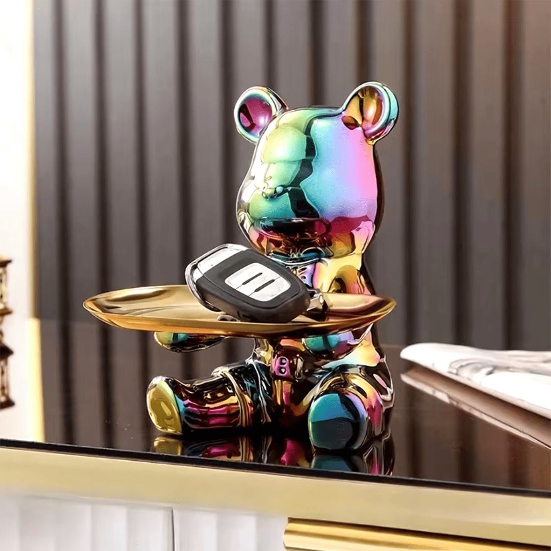 Escultura de Urso Bandeja Metalizada