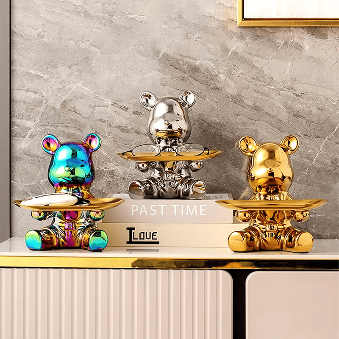 Escultura de Urso Bandeja Metalizada