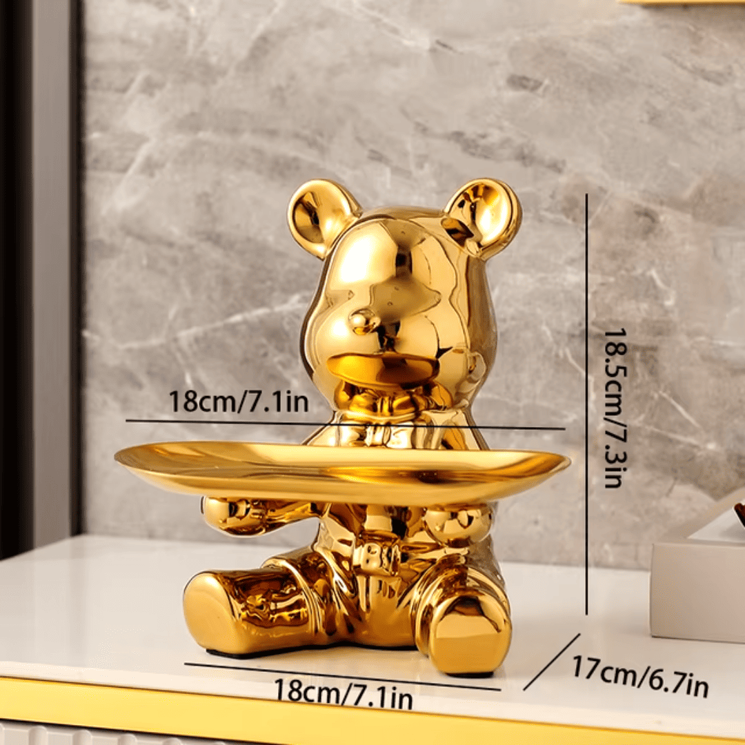 Escultura de Urso Bandeja Metalizada