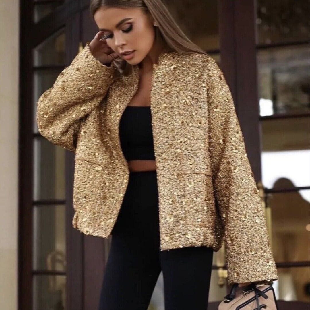 Jaqueta Feminina Bomber de Lantejoulas Genevieve
