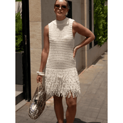 Vestido Feminino Curto de Tricô com Franjas Forglows