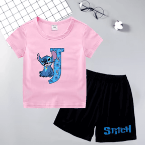 Conjunto para Menina Camiseta e Short Stitch com Inicial