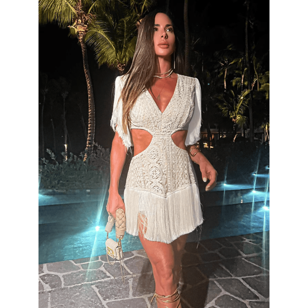Vestido Feminino Curto com Renda e Franja Forglows