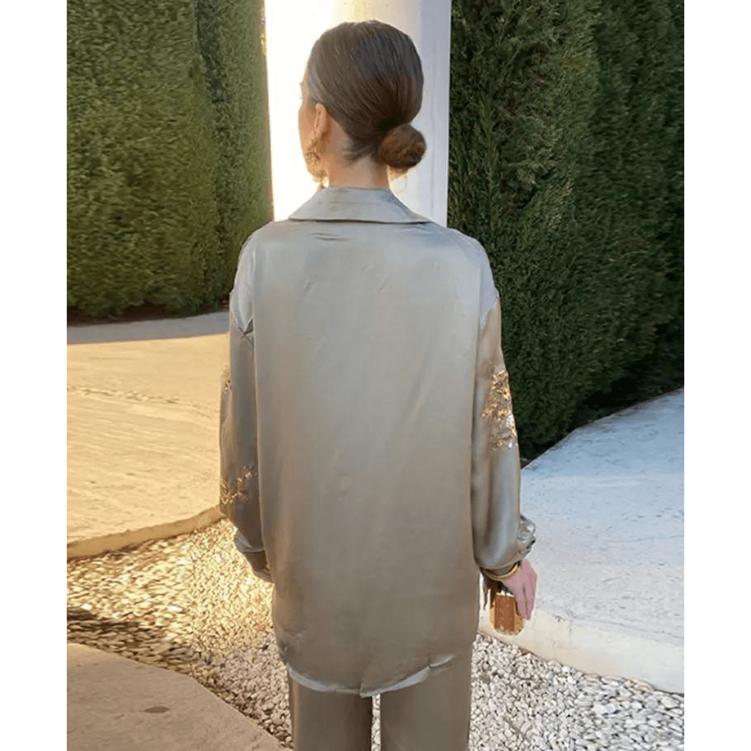 Conjunto Feminino Camisa e Calça Acetinado Golden Forglows