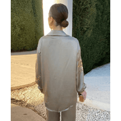 Conjunto Feminino Camisa e Calça Acetinado Golden Forglows