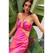 Vestido Feminino Midi Florido Acetinado