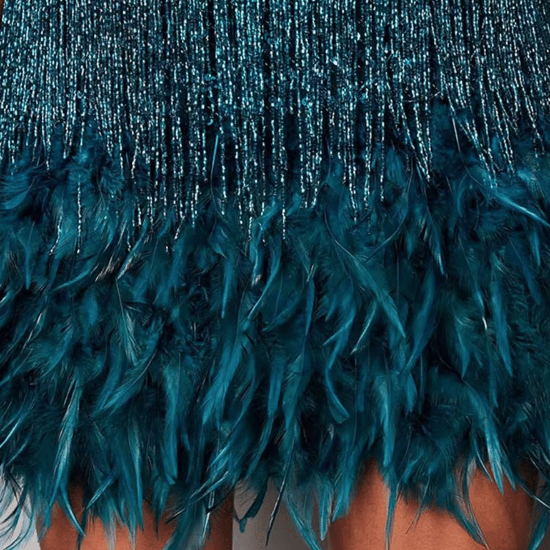 Vestido Feminino com Franja e Penas Eva Forglows