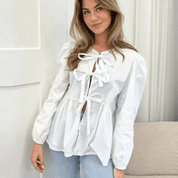 Blusa Feminina Bata com Amarração Manga Comprida Luna Forglows