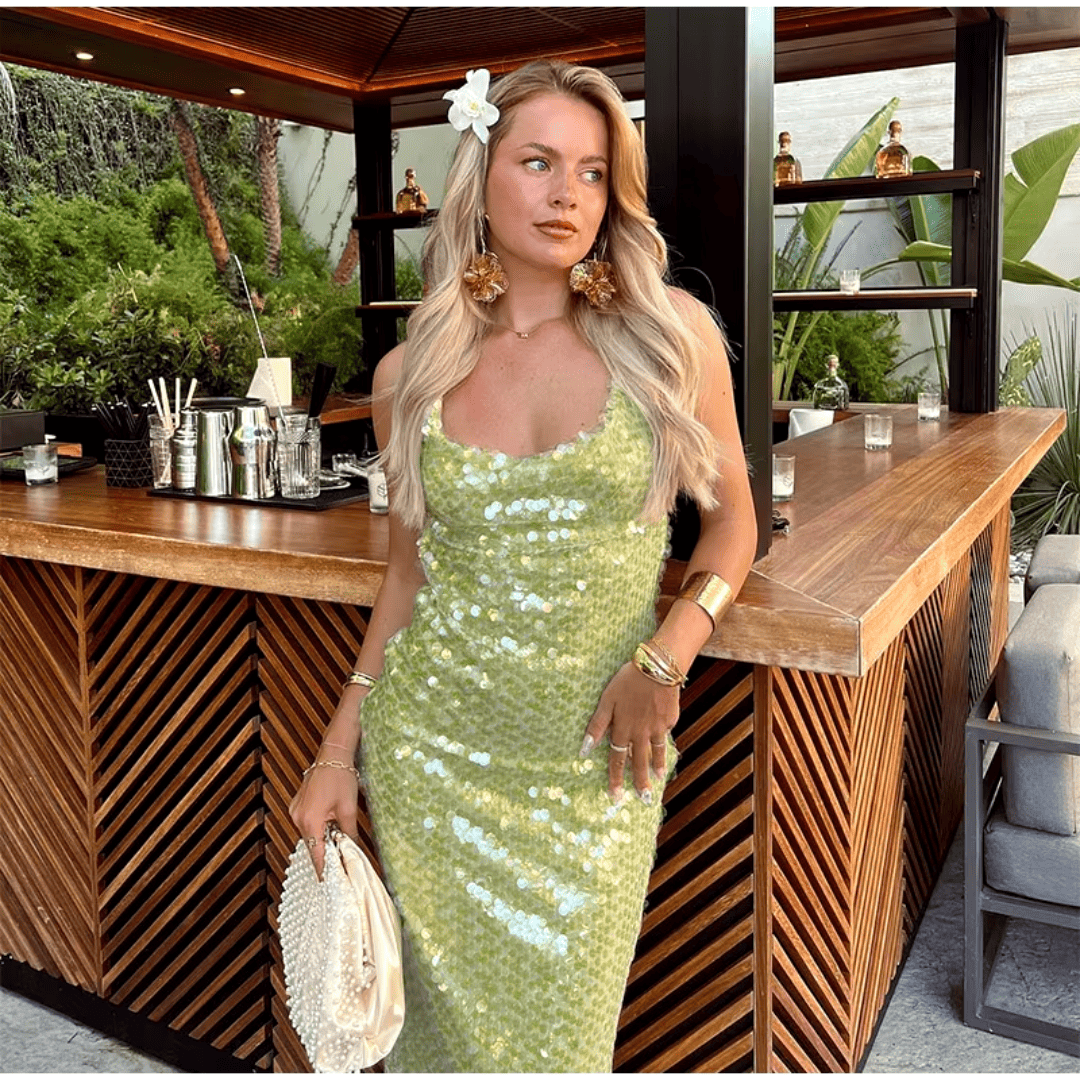 Vestido Feminino Longo com Lantejoulas Forglows