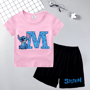 Conjunto para Menina Camiseta e Short Stitch com Inicial