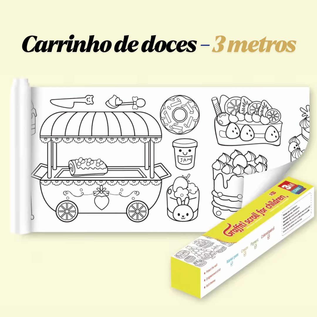 Rolo de 3 Metros de Papel para Colorir Infantil Forglows