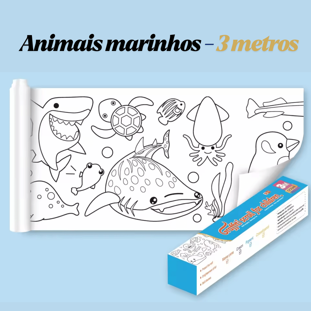 Rolo de 3 Metros de Papel para Colorir Infantil Forglows