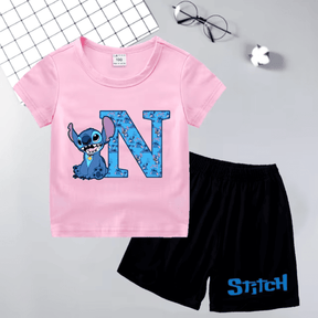 Conjunto para Menina Camiseta e Short Stitch com Inicial