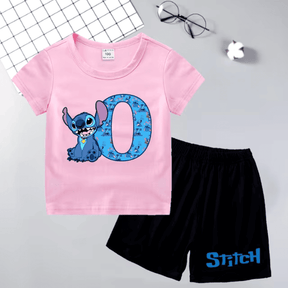 Conjunto para Menina Camiseta e Short Stitch com Inicial
