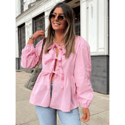 Blusa Feminina Bata com Amarração Manga Comprida Luna Forglows