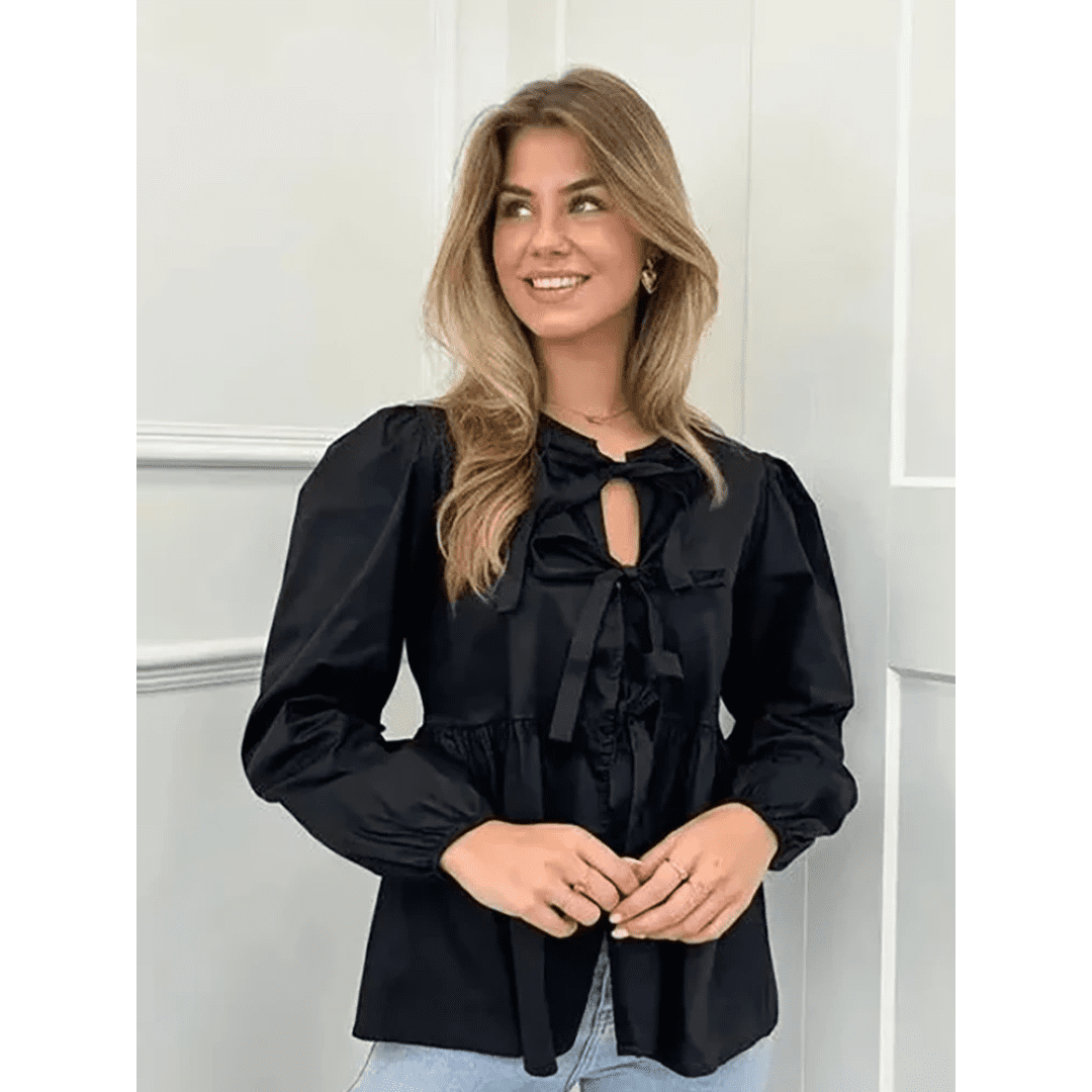 Blusa Feminina Bata com Amarração Manga Comprida Luna Forglows