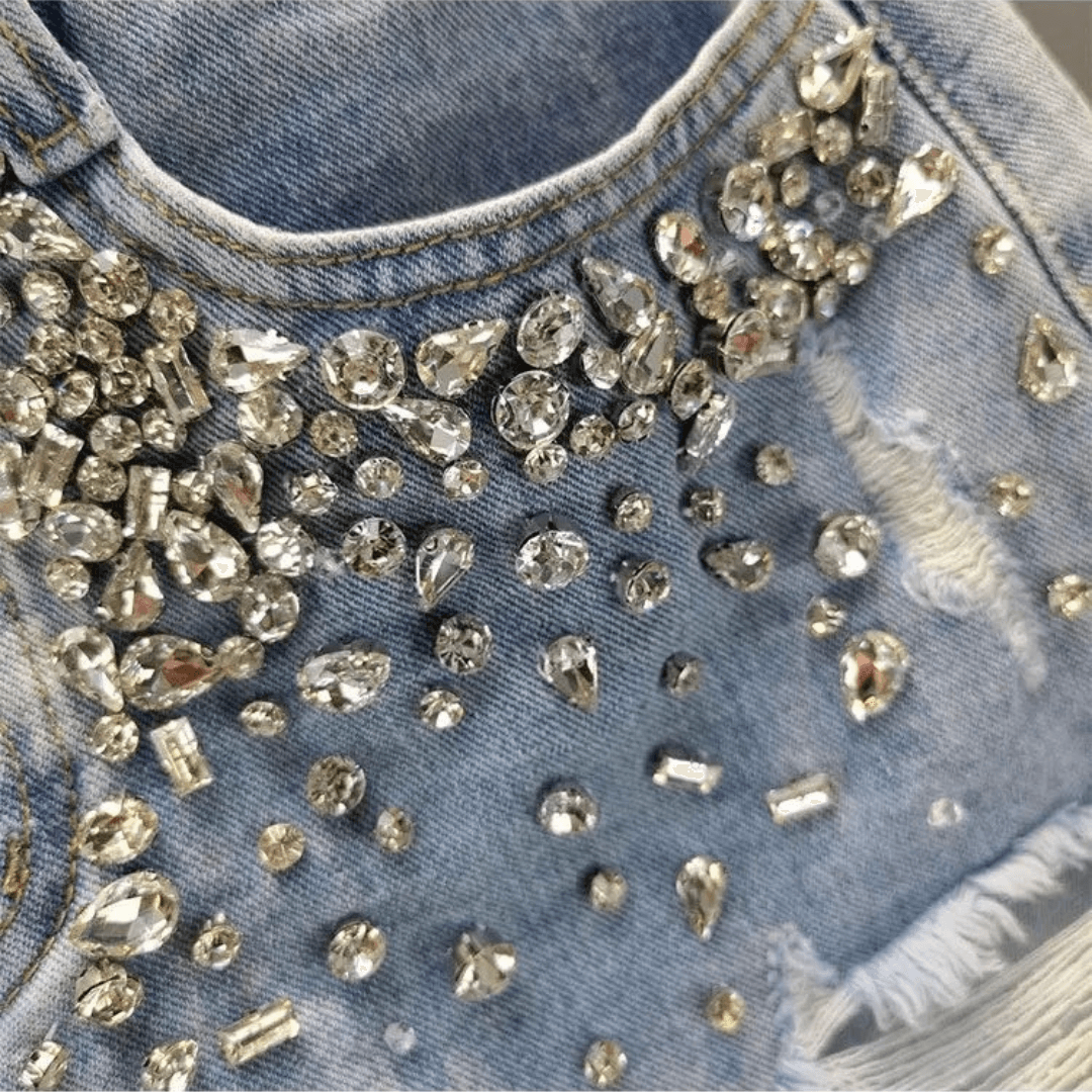 Shorts Feminino Jeans com Pedrarias Forglows