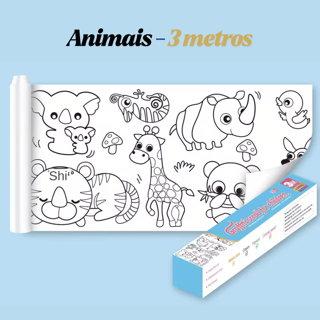 Rolo de 3 Metros de Papel para Colorir Infantil Forglows