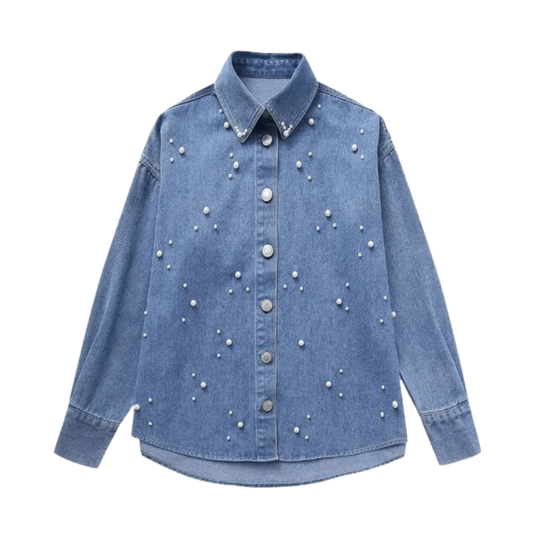 Camisa Feminina Jeans Pérolas Forglows