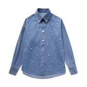 Camisa Feminina Jeans Pérolas Forglows