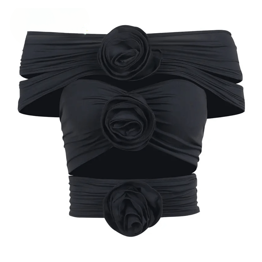 Cropped Feminino Faixas com Flor Marquezine Forglows