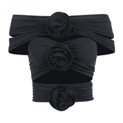 Cropped Feminino Faixas com Flor Marquezine Forglows