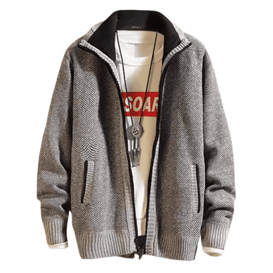 Cardigã Masculino Gola Alta de Lã Forglows