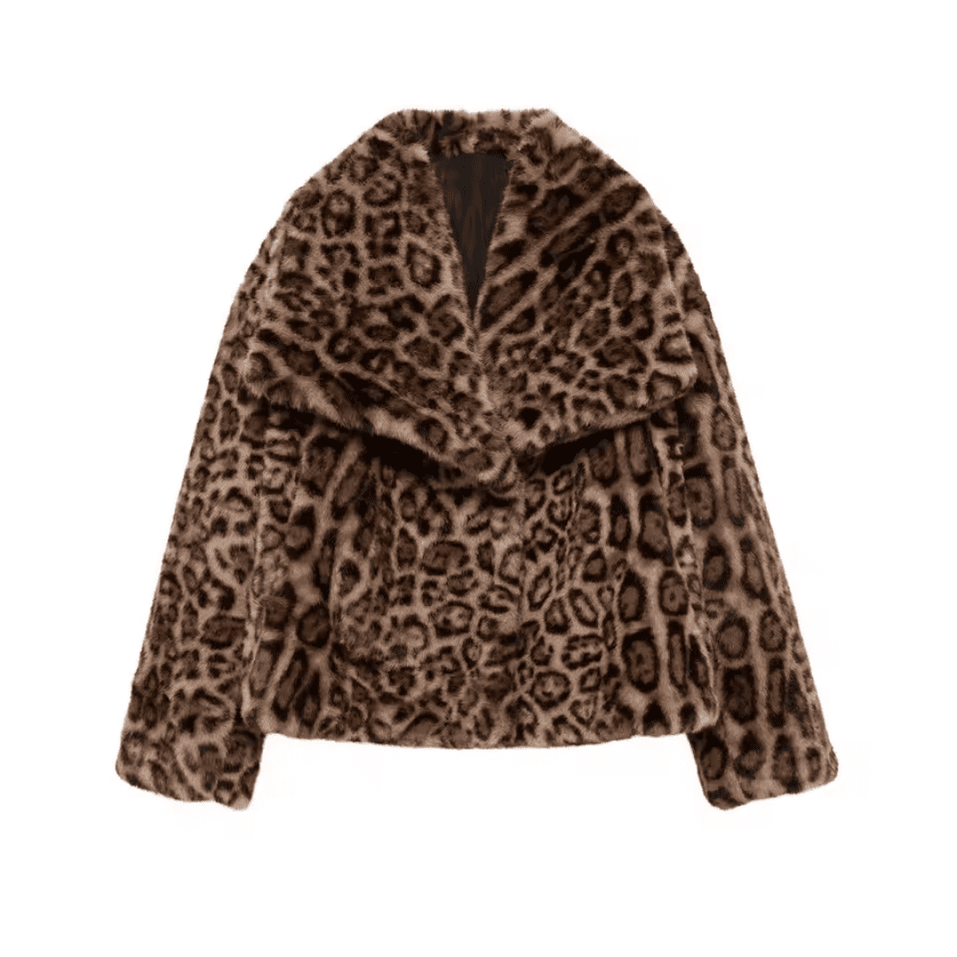 Casaco Feminino Curto de Pele Animal Print Forglows