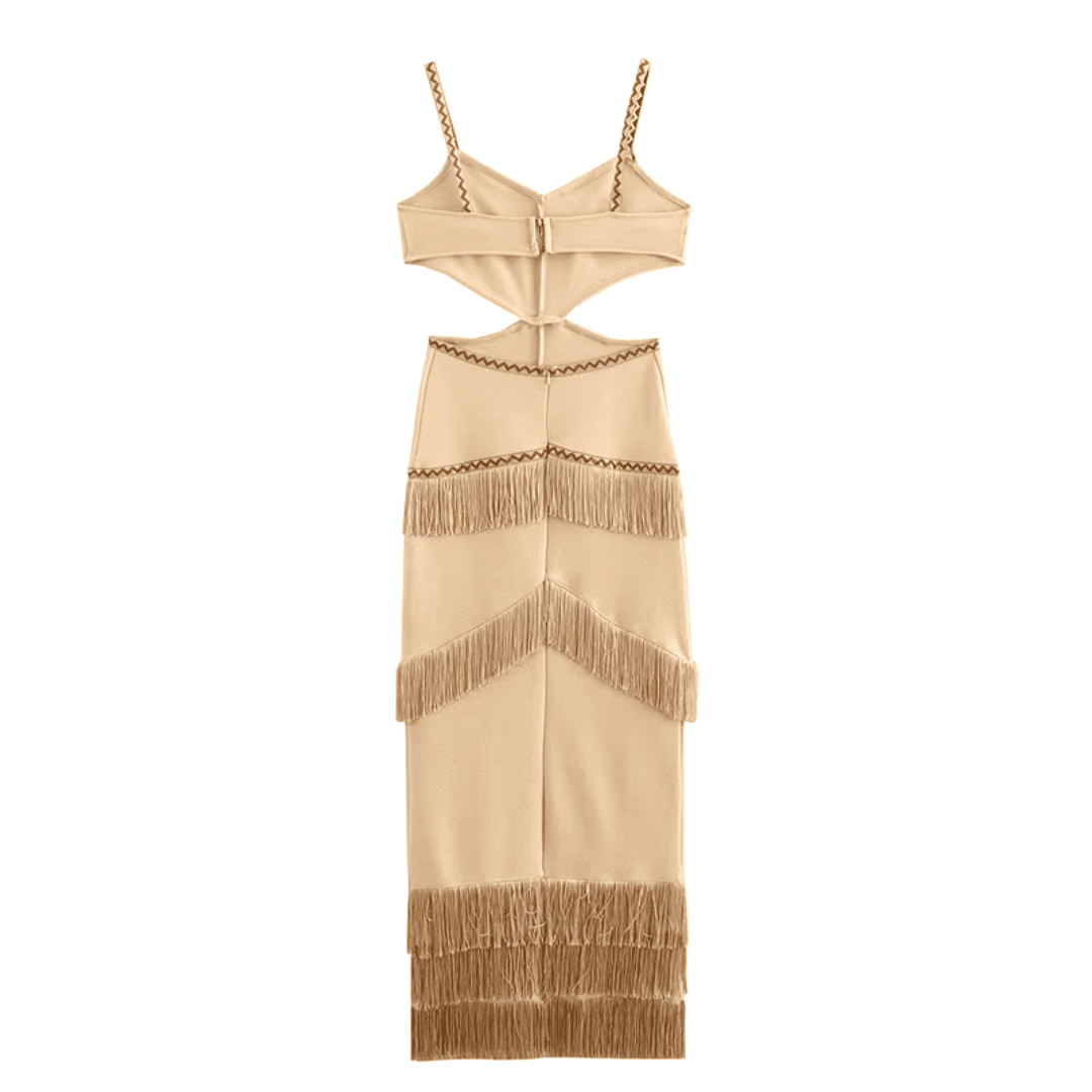 Vestido Feminino Longo com Recorte e Franjas Forglows