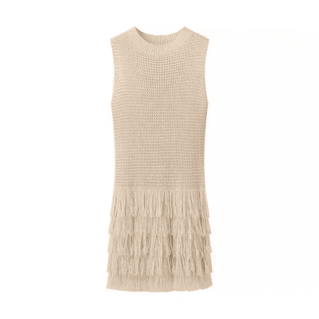 Vestido Feminino Curto de Tricô com Franjas Forglows
