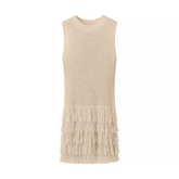 Vestido Feminino Curto de Tricô com Franjas