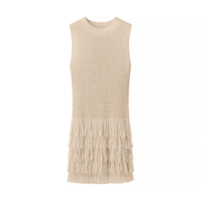 Vestido Feminino Curto de Tricô com Franjas