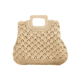 Bolsa de Malha de Palha com Alça de Madeira