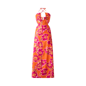 Vestido Feminino Midi Florido Acetinado