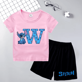 Conjunto para Menina Camiseta e Short Stitch com Inicial