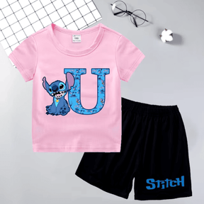 Conjunto para Menina Camiseta e Short Stitch com Inicial