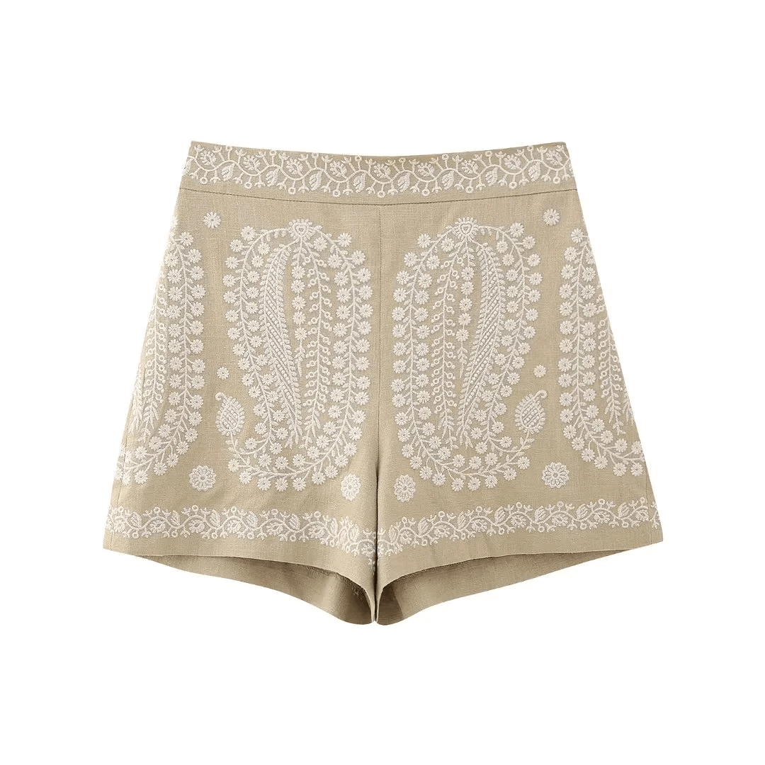 Shorts Feminino de Linho Bordado Forglows