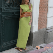 Vestido Feminino Longo com Recorte Verde Lívia Forglows