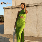 Vestido Feminino Longo Frente Única Esmeralda Forglows