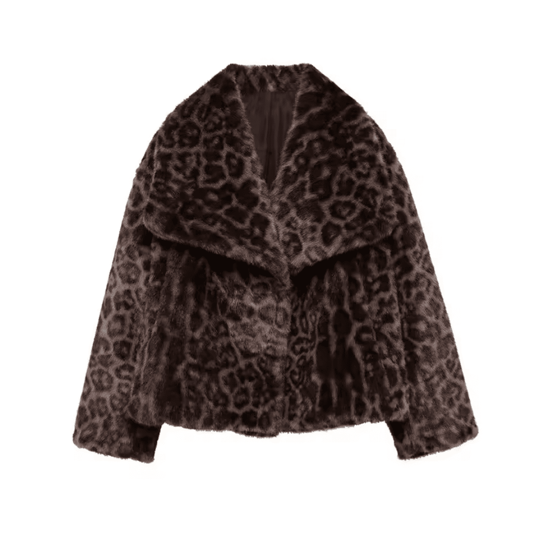 Casaco Feminino Curto de Pele Animal Print Forglows