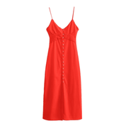 Vestido Feminino Midi em Linho com Botões Forglows