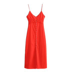 Vestido Feminino Midi em Linho com Botões
