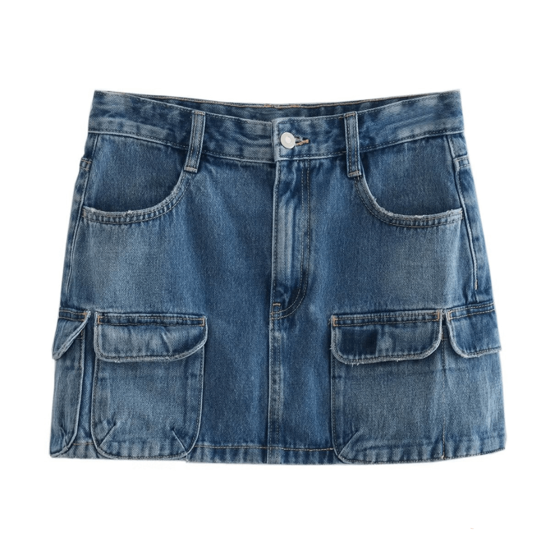 Mini Saia Feminina Cargo Jeans Forglows
