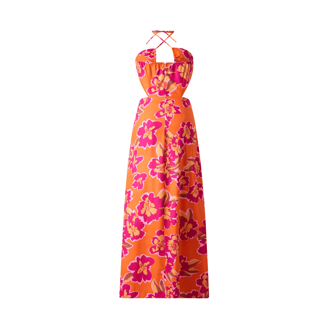 Vestido Feminino Midi Florido Acetinado
