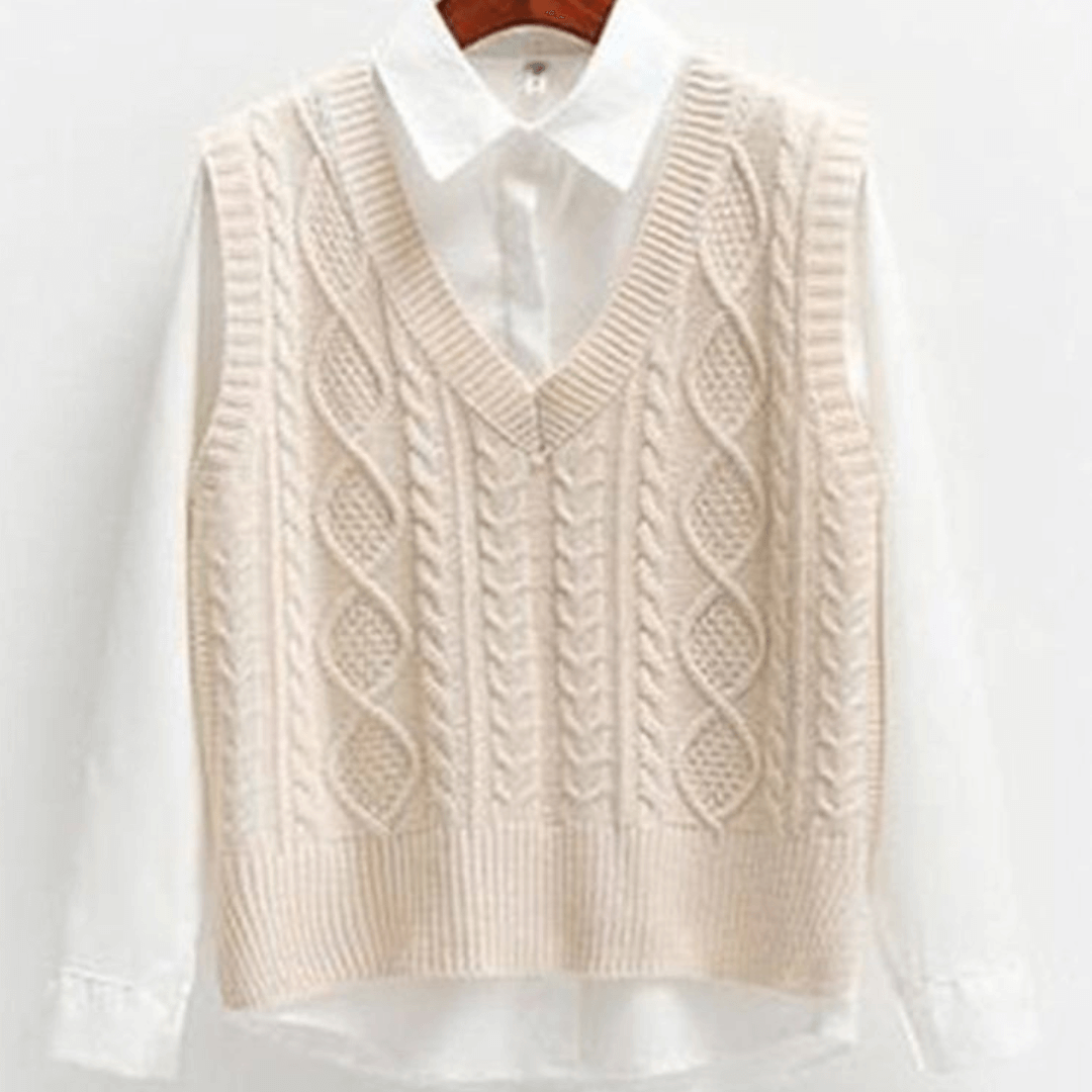 Colete de Tricô Feminino + Camisete Branco Forglows