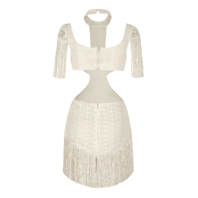 Vestido Feminino Curto com Renda e Franja