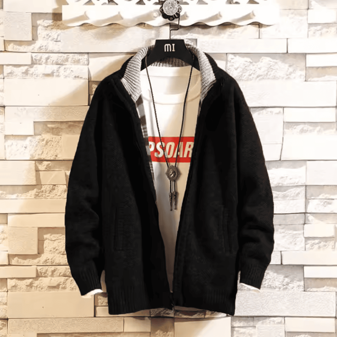 Cardigã Masculino Gola Alta de Lã Forglows